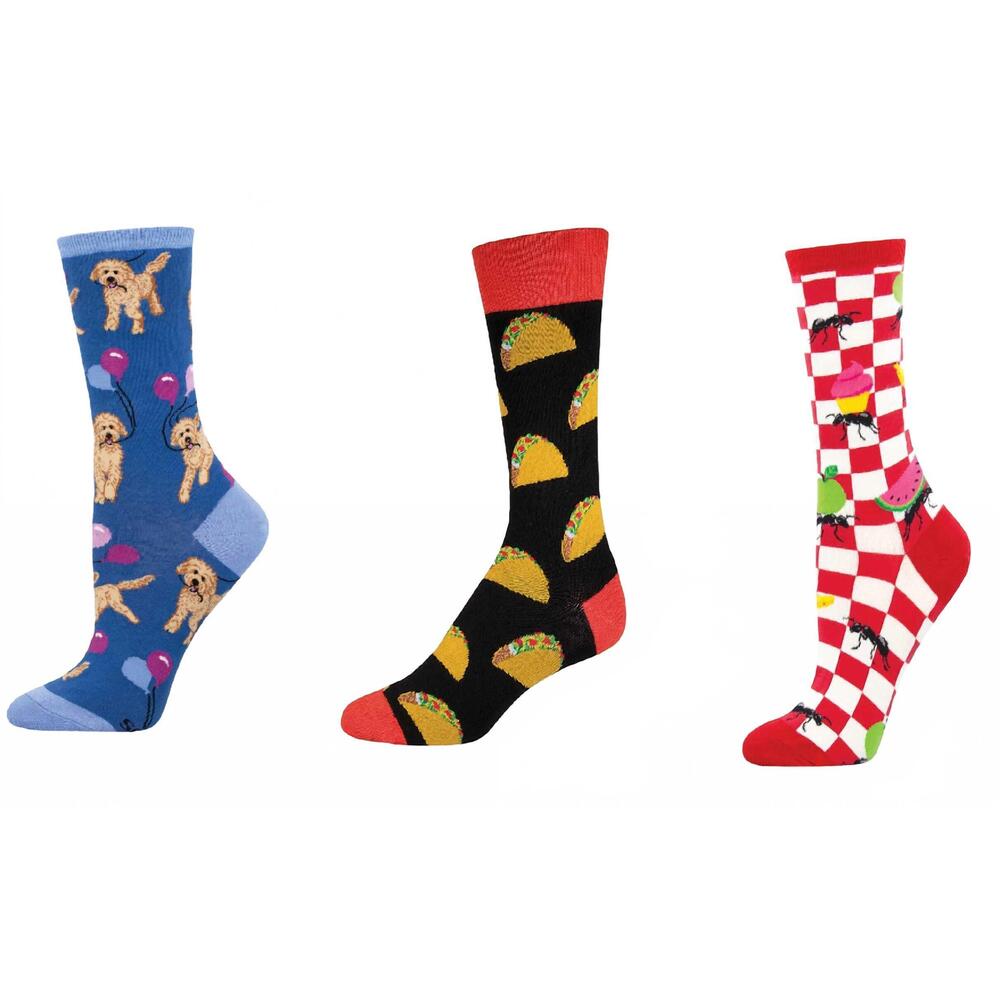 NEW SOCKSMITH women's doodle party & tacos & picnics make me antsy socks - set o